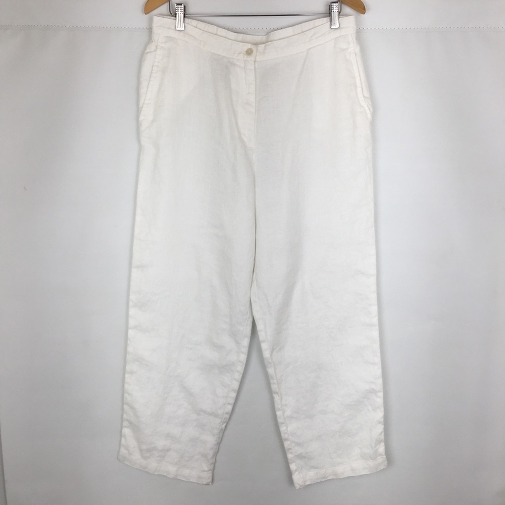 Jones New York White 100% Linen High Waist Pants Women’s Size 14 Resort-wear